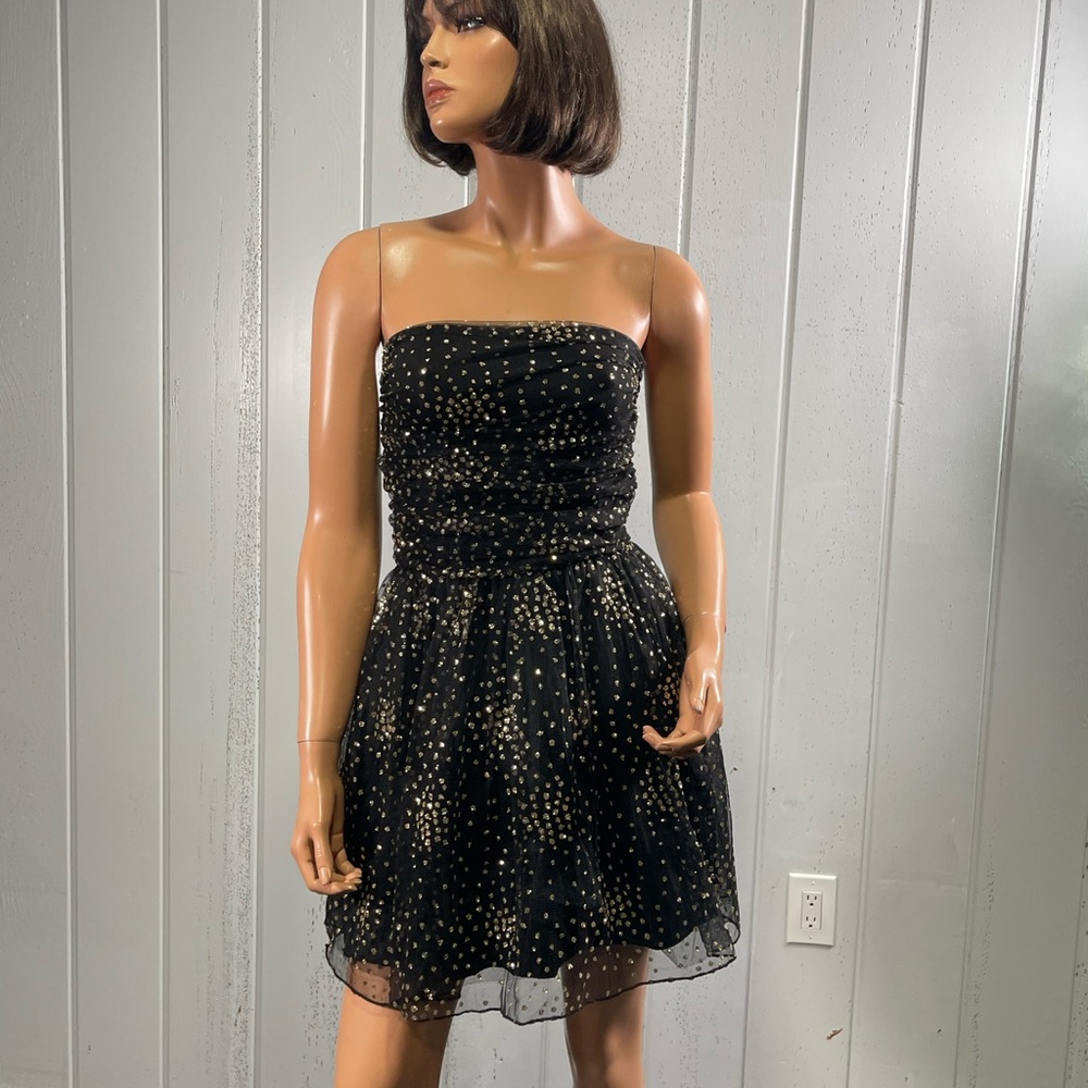 *Motel Women's Black & Gold Glitter Dot Strapless Mini nDress Sz S - Picture 11 of 13